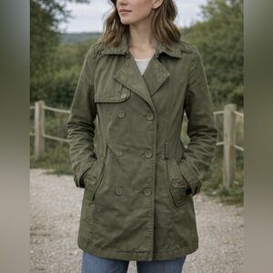 American Eagle Olive Green Utility Trench Jacket Coat Medium GUC